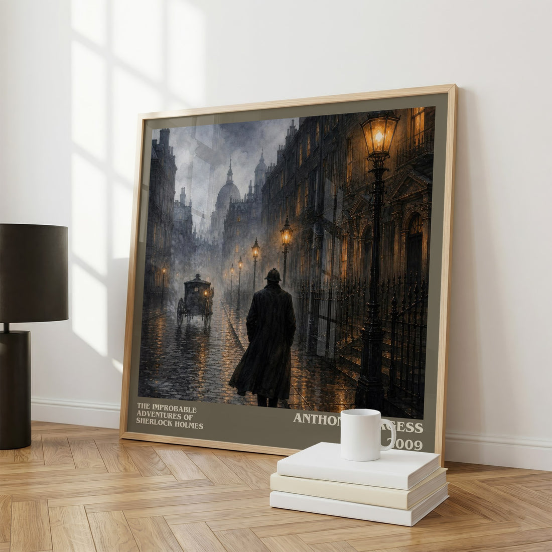 The Improbable Adventures of Sherlock Holmes literary print framed by window – literary home decor