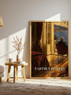 Earthly Powers watercolour print in frame leaning in hallway – literary fiction wall art
