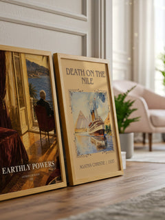 Earthly Powers watercolour print framed by window – literary home decor