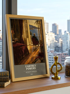 Earthly Powers book cover print framed by window – literary home decor
