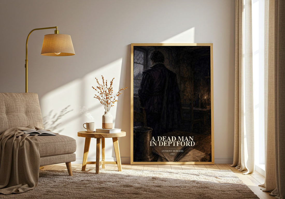 A Dead Man in Deptford watercolour print in frame leaning in hallway – historical fiction wall art