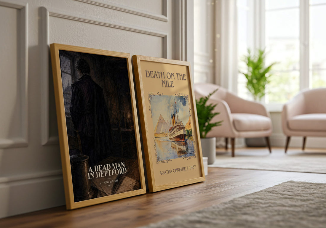 A Dead Man in Deptford watercolour print framed by window – literary home decor
