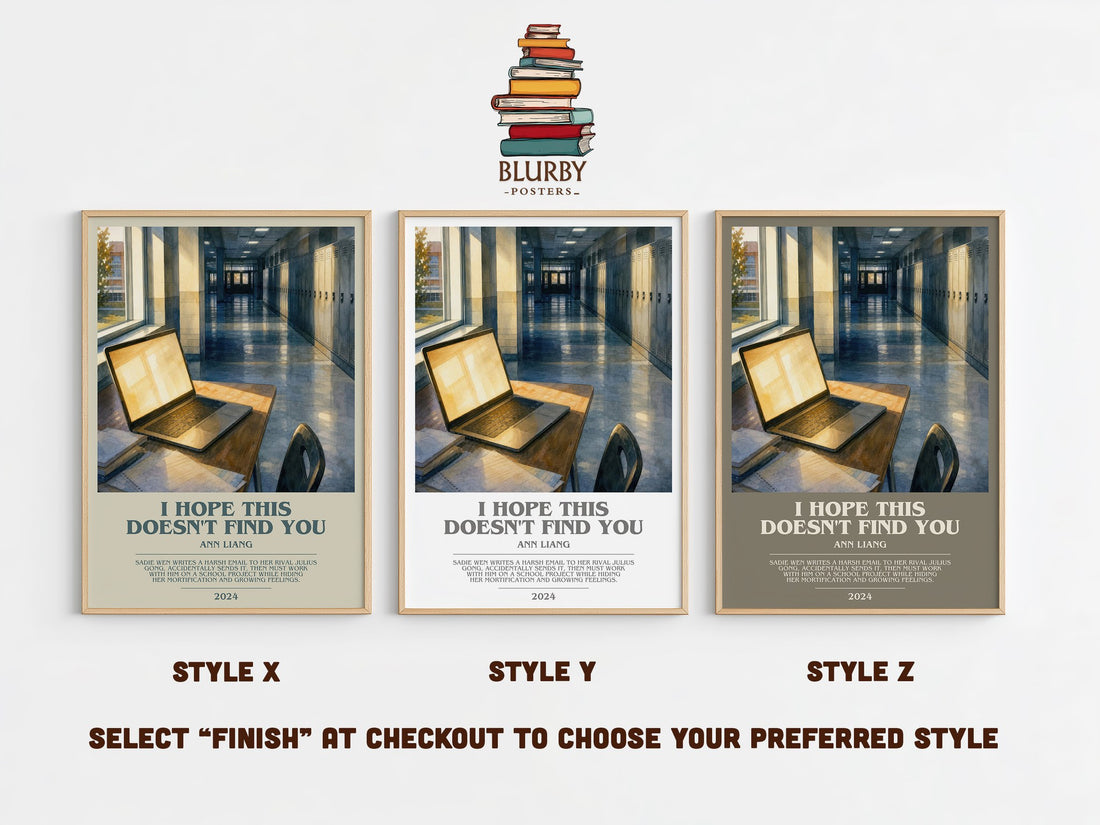 I Hope This Doesn't Find You bookish print in frame leaning in hallway – young adult wall art (mockup)