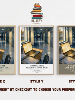 I Hope This Doesn't Find You book cover print in frame leaning in hallway – young adult wall art