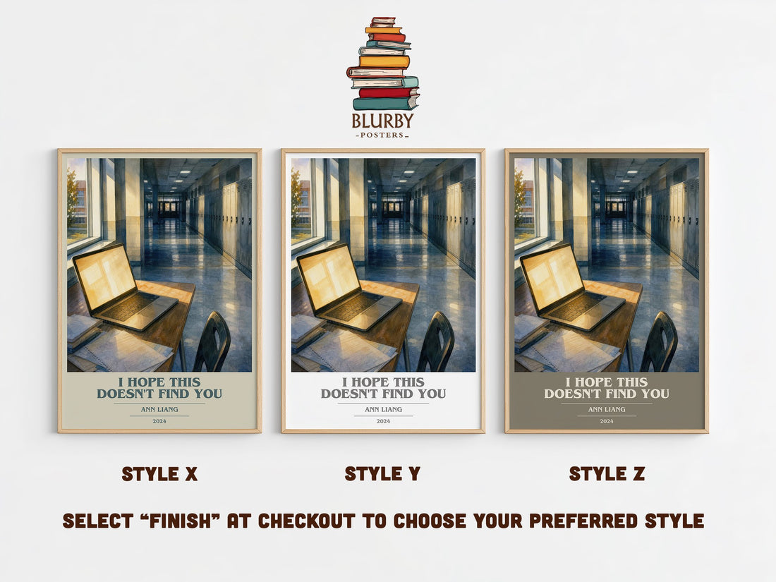 I Hope This Doesn't Find You book cover print in frame leaning in hallway – young adult wall art (mockup)