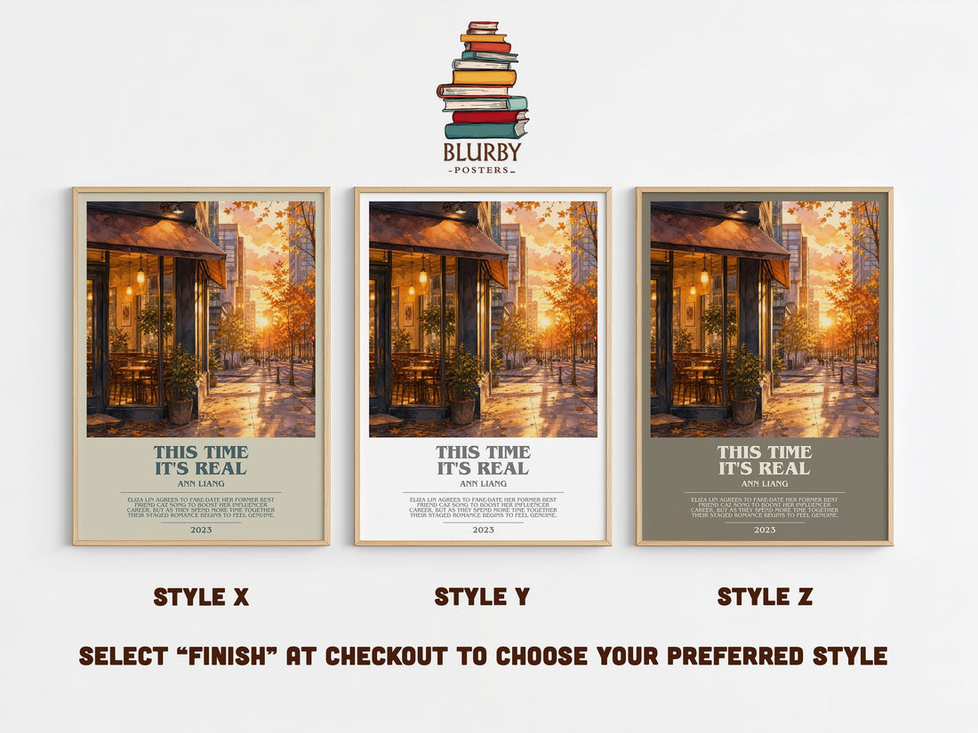 This Time It's Real bookish print in frame leaning in hallway – young adult wall art (mockup)