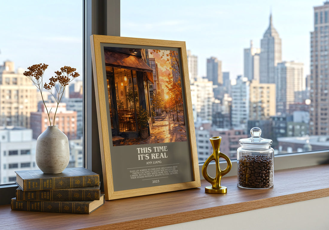 This Time It's Real bookish print framed by window – literary home decor