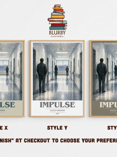 Impulse book cover print in frame leaning in hallway – young adult wall art