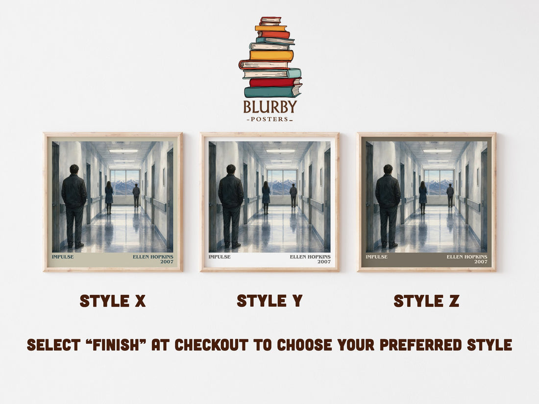 Impulse literary print in frame leaning in hallway – young adult wall art (mockup)