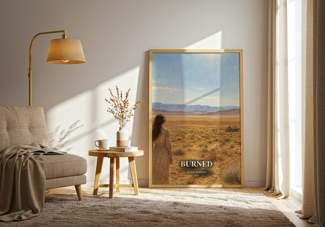 Burned watercolour print in frame leaning in hallway – young adult wall art