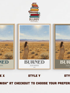 Burned book cover print in frame leaning in hallway – young adult wall art