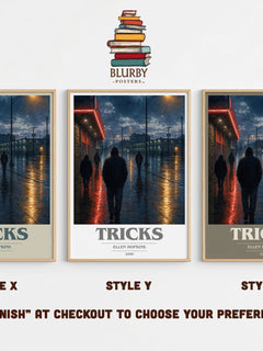 Tricks book cover print in frame leaning in hallway – young adult wall art