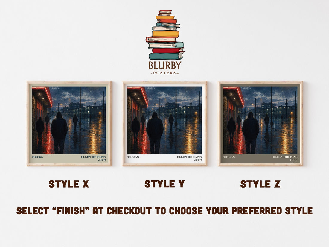 Tricks literary print in frame leaning in hallway – young adult wall art (mockup)