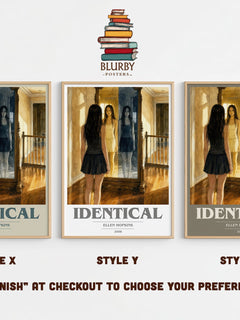Identical book cover print in frame leaning in hallway – young adult wall art