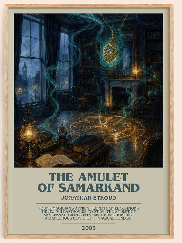 The Amulet of Samarkand bookish book poster by Jonathan Stroud – framed literary art print