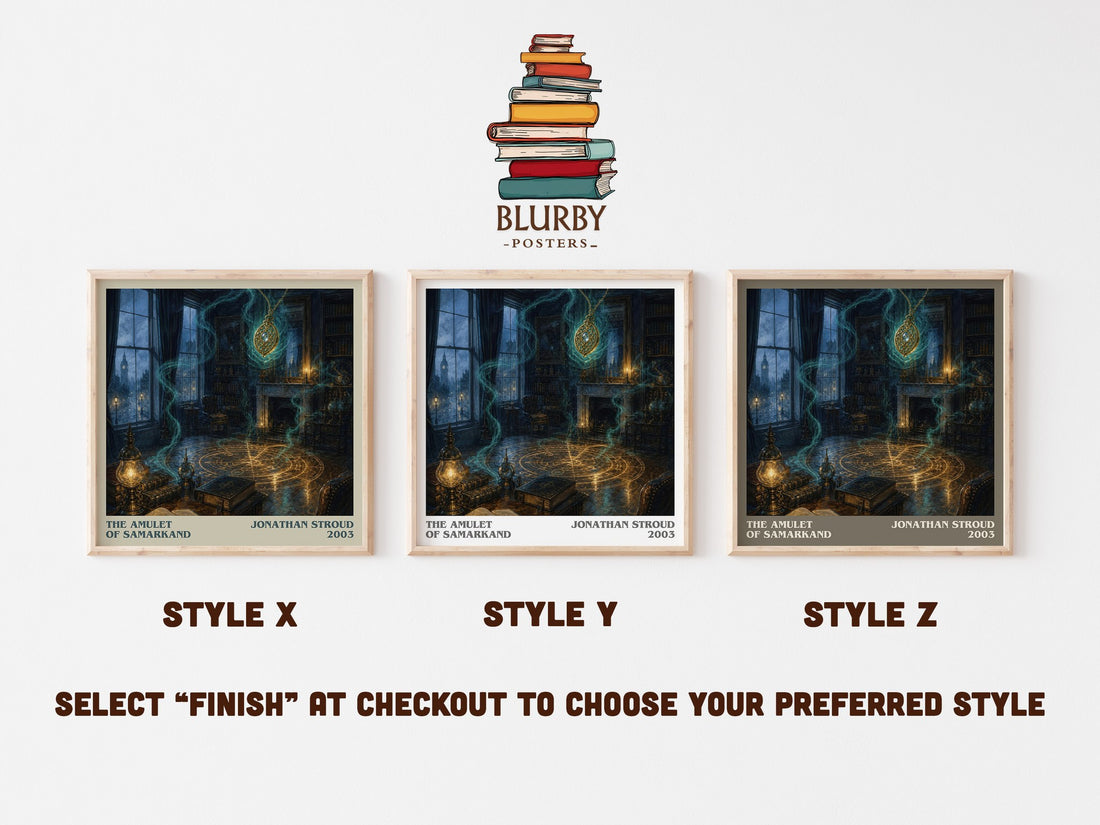 The Amulet of Samarkand literary print in frame leaning in hallway – fantasy wall art (mockup)