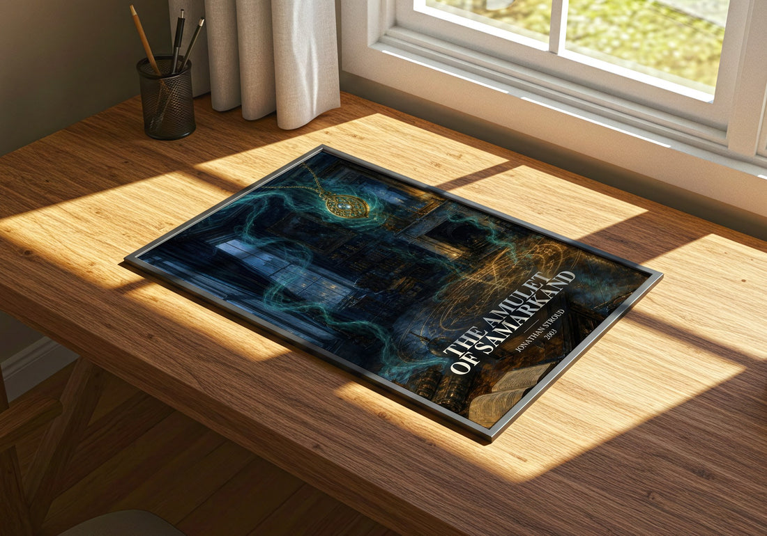 The Amulet of Samarkand watercolour book poster framed on wall – fantasy wall art