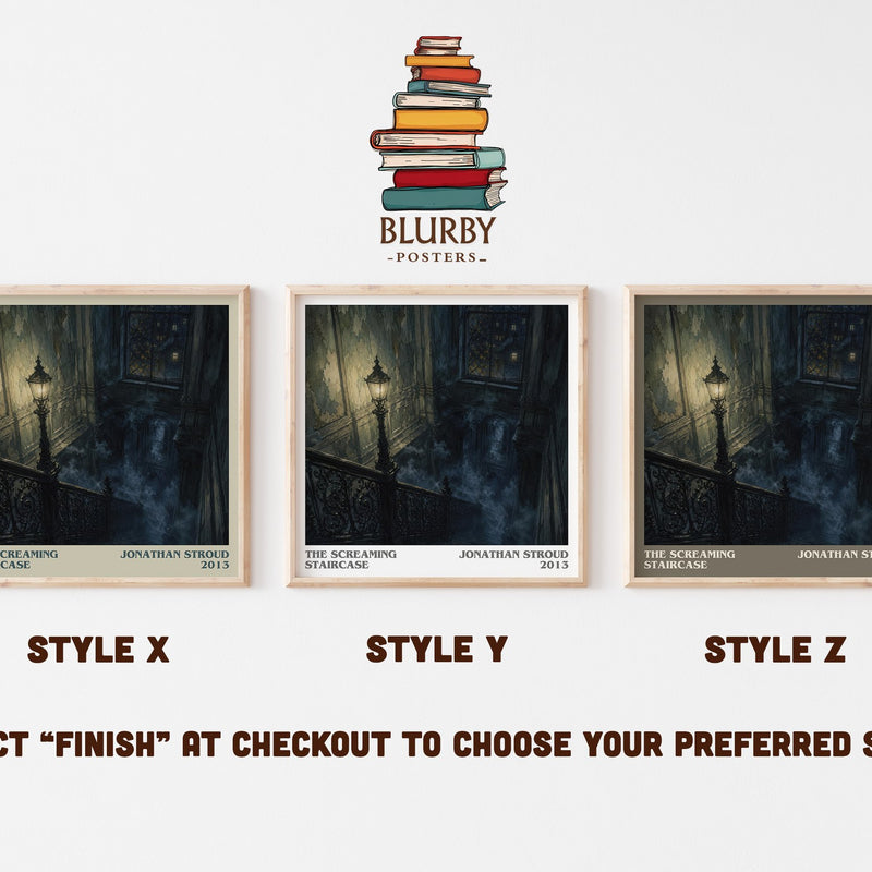 The Screaming Staircase literary print in frame leaning in hallway – young adult wall art