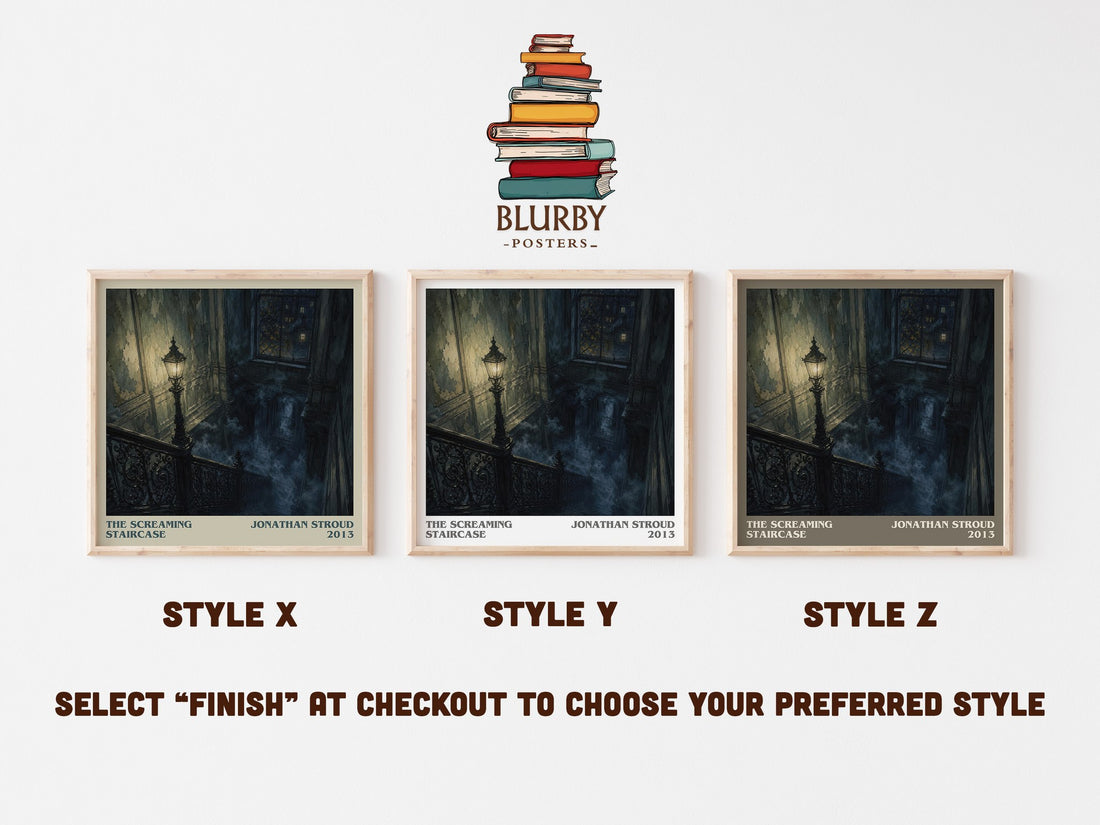 The Screaming Staircase literary print in frame leaning in hallway – young adult wall art (mockup)