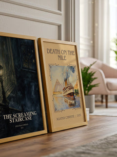 The Screaming Staircase watercolour print framed by window – literary home decor