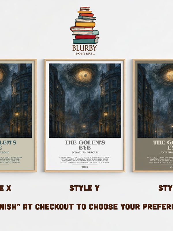 The Golem's Eye bookish print in frame leaning in hallway – fantasy wall art