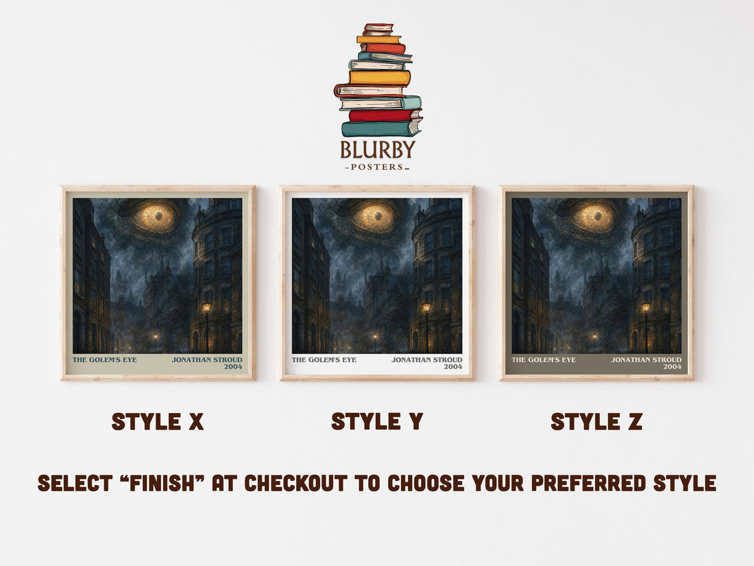 The Golem's Eye literary print in frame leaning in hallway – fantasy wall art (mockup)
