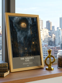 The Golem's Eye book cover print framed by window – literary home decor