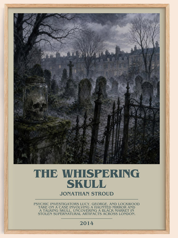 The Whispering Skull bookish book poster by Jonathan Stroud – framed literary art print