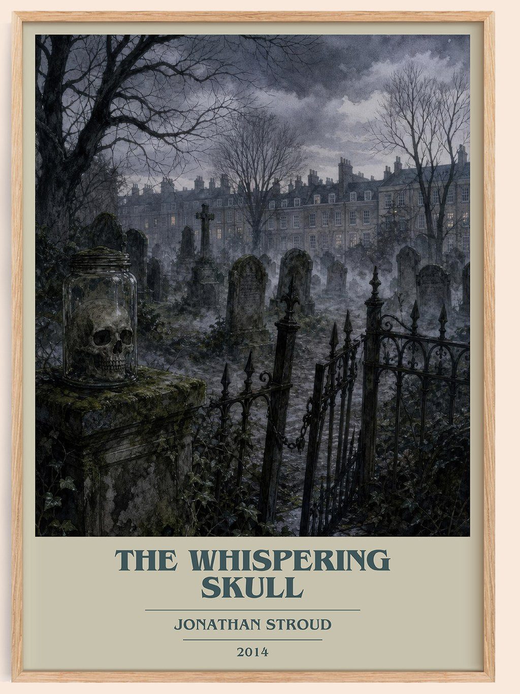 The Whispering Skull book cover book poster by Jonathan Stroud – framed literary art print