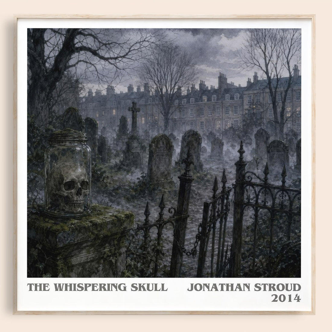 The Whispering Skull literary book poster by Jonathan Stroud – framed literary art print