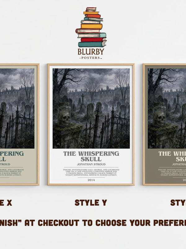 The Whispering Skull bookish print in frame leaning in hallway – fantasy wall art