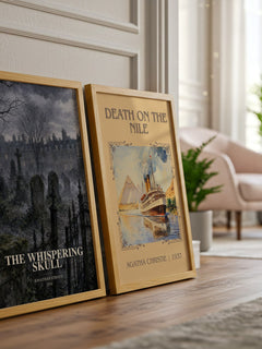 The Whispering Skull watercolour print framed by window – literary home decor