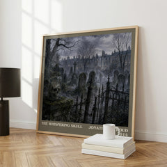 The Whispering Skull literary print framed by window – literary home decor