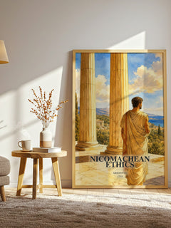 Nicomachean Ethics watercolour print in frame leaning in hallway – philosophy wall art