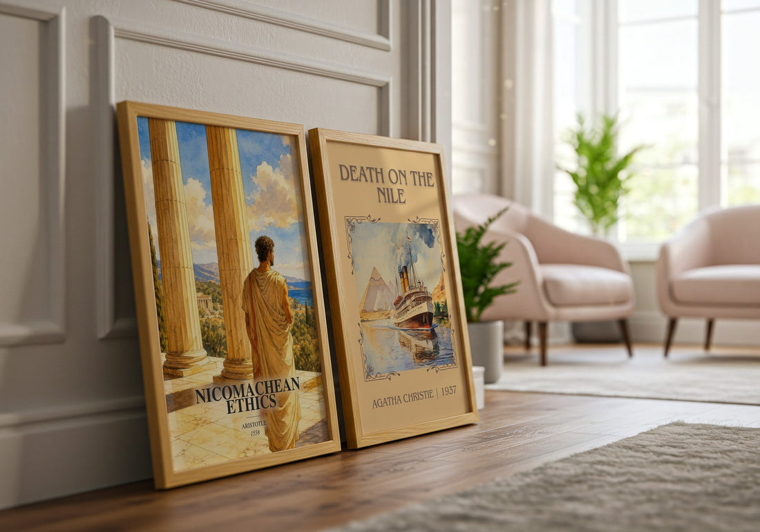 Nicomachean Ethics watercolour print framed by window – literary home decor