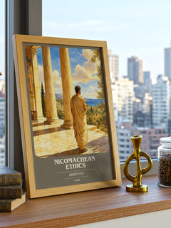 Nicomachean Ethics book cover print framed by window – literary home decor