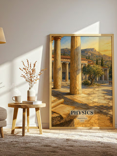 Physics watercolour print in frame leaning in hallway – philosophy wall art