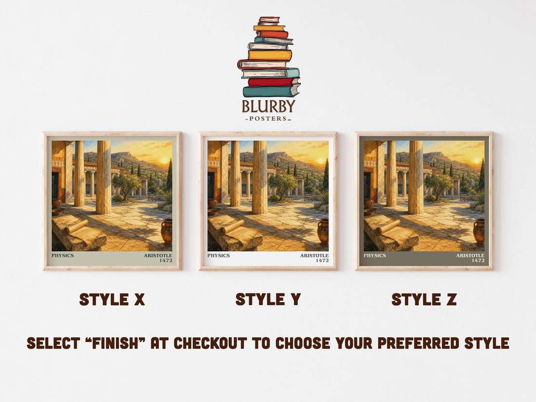 Physics literary print in frame leaning in hallway – philosophy wall art (mockup)