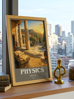 Physics book cover print framed by window – literary home decor