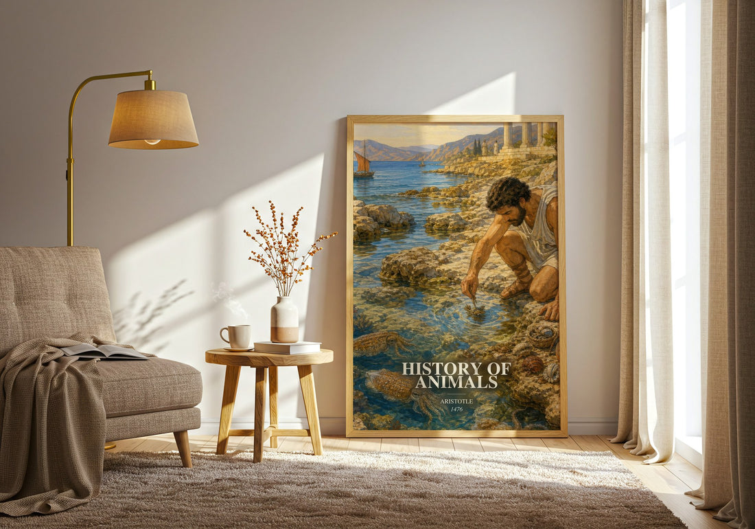 History of Animals watercolour print in frame leaning in hallway – philosophy wall art