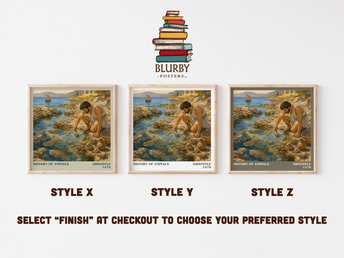 History of Animals literary print in frame leaning in hallway – philosophy wall art (mockup)