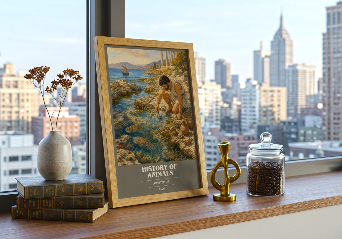 History of Animals book cover print framed by window – literary home decor