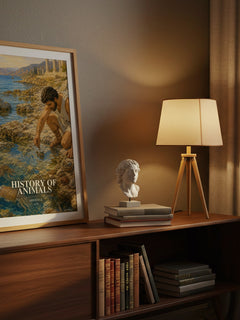 History of Animals watercolour print on bookshelf – Aristotle fan gift