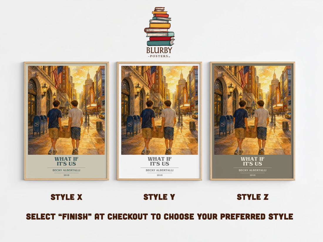 What If It's Us book cover print in frame leaning in hallway – young adult wall art (mockup)