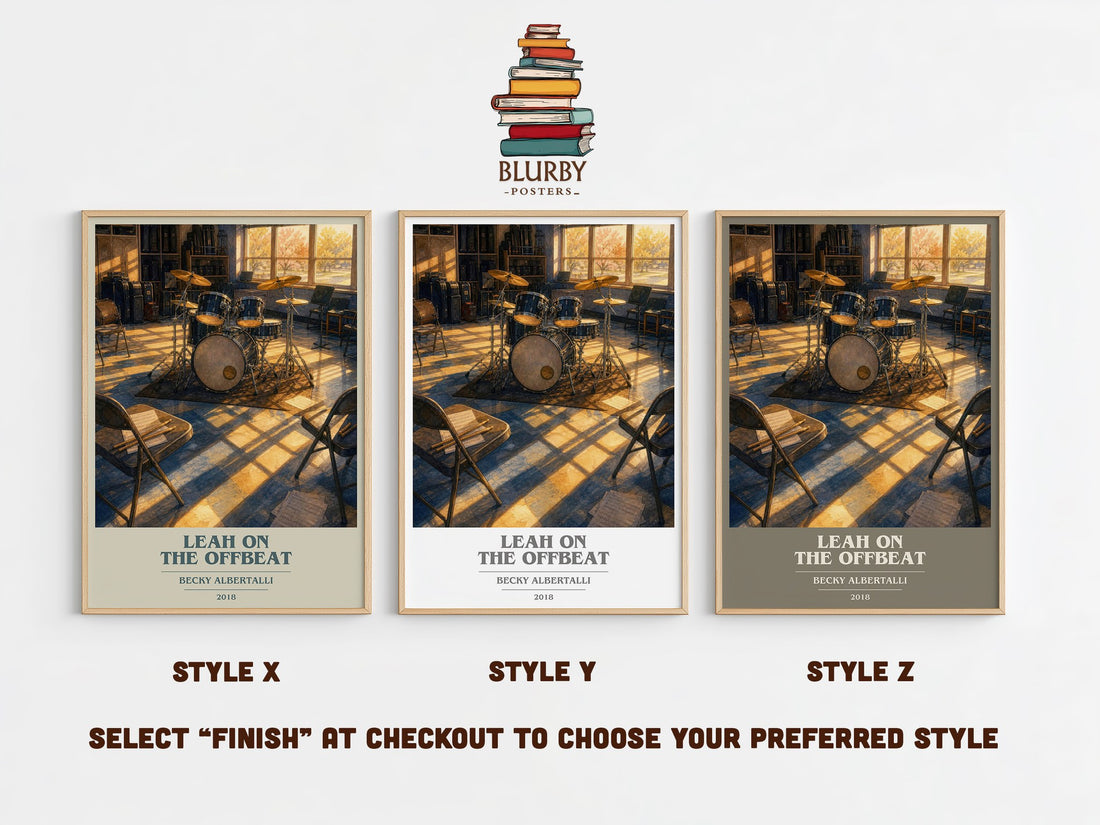 Leah on the offbeat book cover print in frame leaning in hallway – young adult wall art (mockup)