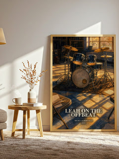 Leah on the offbeat watercolour print in frame leaning in hallway – young adult wall art