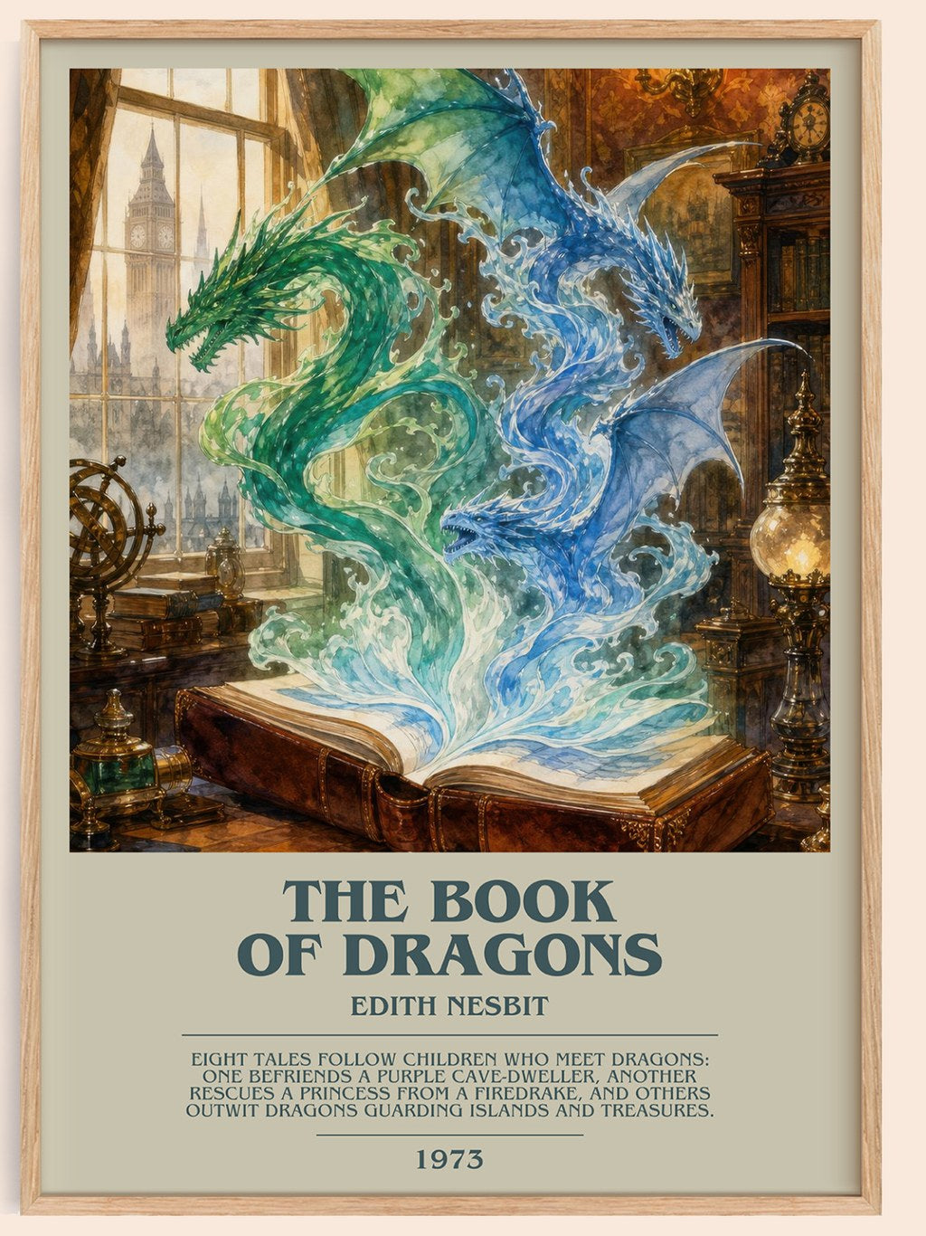 The Book of Dragons bookish book poster by Edith Nesbit – framed literary art print
