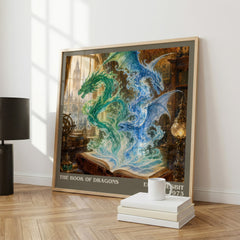 The Book of Dragons literary print framed by window – literary home decor
