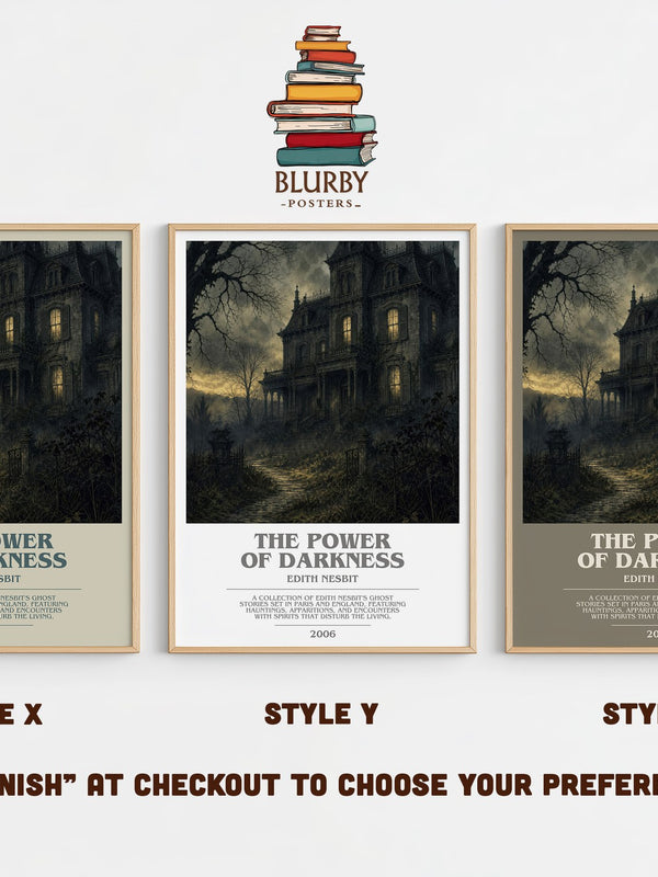 The Power of Darkness bookish print in frame leaning in hallway – gothic wall art