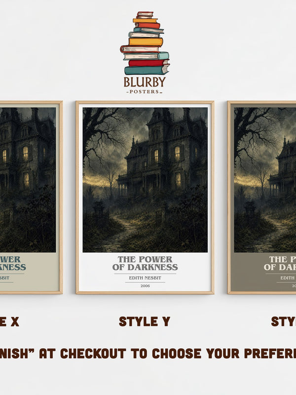 The Power of Darkness book cover print in frame leaning in hallway – gothic wall art